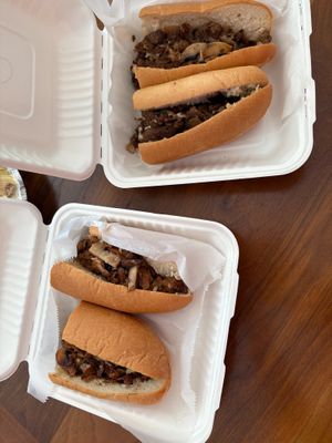 Vegan cheesesteaks. Made with seitan. I prefer ours with sautéed mushrooms & onions. The melty cheese is so good, you'll be double checking to make sure it's vegan! at Roman's Pizza House in Absecon