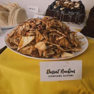 Dessert nachos with salted caramel and strawberry sauce  at Green Revolution in Nottingham