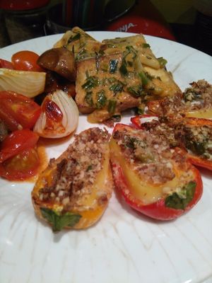 Baked Jalapeño poppers buttery tofu steaks  at Green Revolution in Nottingham