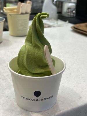 Vegan matcha soft serve (rice milk)  at HND - Chaya Vegan Friendly Tokyo - T3 in Ota