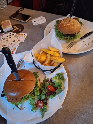 Vegan chicken burger and chips at Dobre Miejsce in Krakow