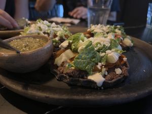 Sopes de tinga de setas   at Luvina in Mexico City