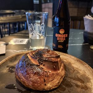 Pizza roll and ginger beer  at Luvina in Mexico City