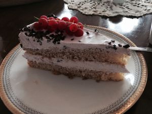 vanilla cake with cream and currants  at V-Cake Cafe in Dresden