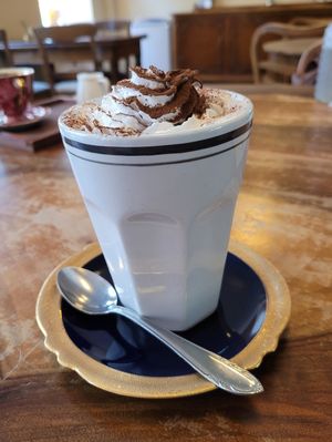 gingerbread hot chocolate with cream at V-Cake Cafe in Dresden
