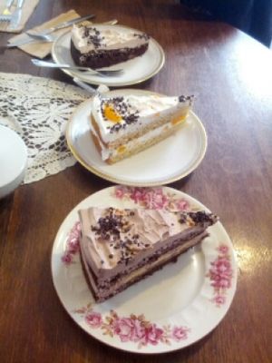 three delicious v-cakes :) at V-Cake Cafe in Dresden