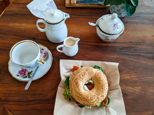 Vegan lox and creamcheese bagel, and tea at V-Cake at V-Cake Cafe in Dresden