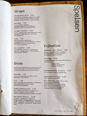 Menu page at V-Cake at V-Cake Cafe in Dresden
