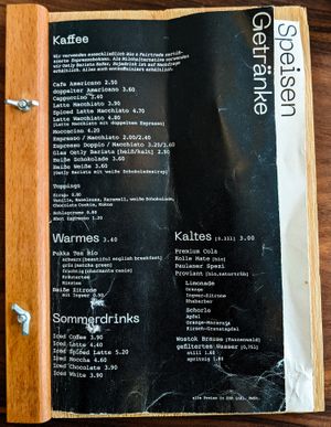 Drinks menu page at V-Cake at V-Cake Cafe in Dresden