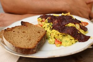 tofu scramble with rice paper bacon at V-Cake Cafe in Dresden