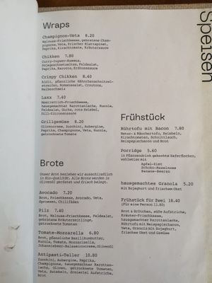 menu (there is also a page with beverages) at V-Cake Cafe in Dresden