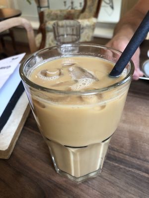 Iced coffee with oat milk (3,90€)  at V-Cake Cafe in Dresden