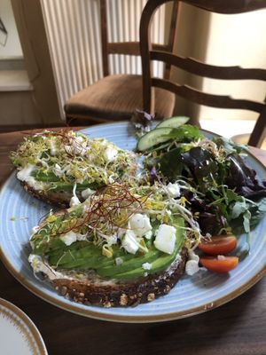 Avocado on roasted bread (7€ something)  at V-Cake Cafe in Dresden