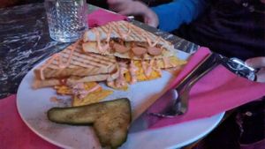 Sandwich with sausage at Chaostheorie in Berlin