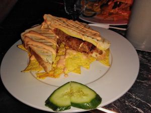 Sandwich with sausage at Chaostheorie in Berlin