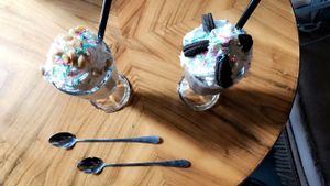 best shakes ever the Oreo one ist sweet but not too much and snicker is salty but for the peanut butter lovers like me at Chaostheorie in Berlin