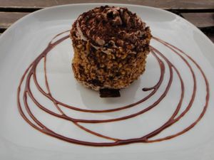 Dessert with hazelnuts and chocolate mousse at Chaostheorie.  at Chaostheorie in Berlin