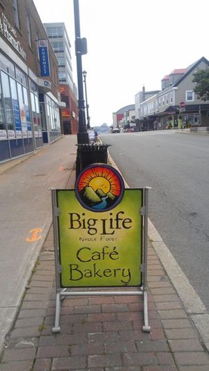 Street sign at Big Life Whole Foods Bakery in Dartmouth
