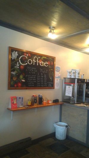 Coffee offered with soy or almond milk.  at Big Life Whole Foods Bakery in Dartmouth