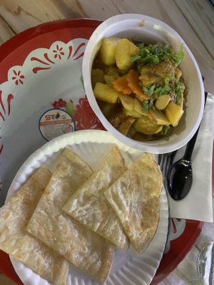 Yellow curry with roti  at Lanna Square Vegan in Chiang Mai
