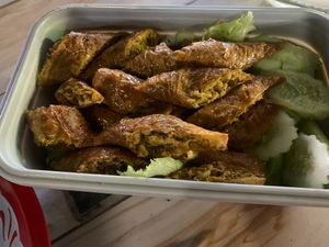 Sausages served in own containers   at Lanna Square Vegan in Chiang Mai