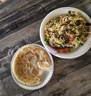 Tea leaf salad and roti at Lanna Square Vegan in Chiang Mai