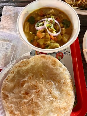 Yellow curry with roti   at Lanna Square Vegan in Chiang Mai