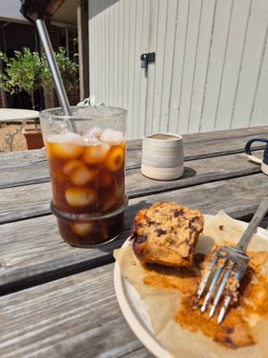 Iced americano and miso banana muffin at The Refill Barn - Cafe in Saffron Walden