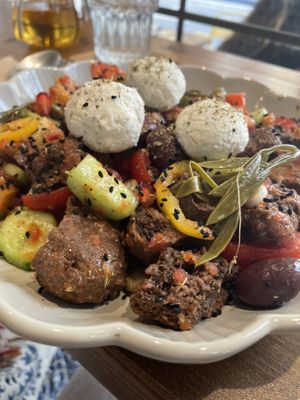 Cretan bowl with almond cheesee  at Tiny Rebels in Crete
