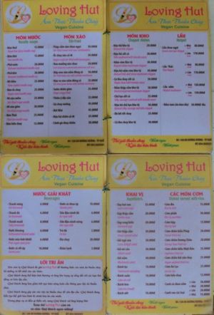 Loving Hut menu, January 2015 at Thuan Chay - Vegan in Hue