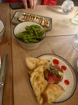 Tofu, edamame and a smoked cauliflower dish  at Manud in Zermatt