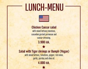 Lunch menu with vegan salad option at Veitingastaðurinn Ráin in Keflavik