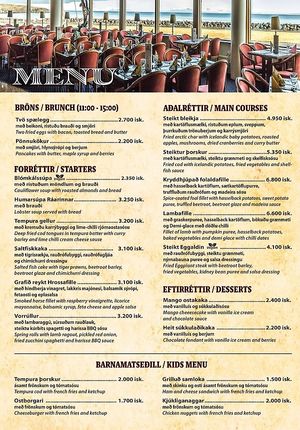 Dinner menu with 2 vegan options (and their vegan lunch salad is also available for dinner) at Veitingastaðurinn Ráin in Keflavik