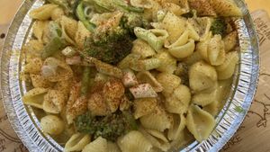 Vegan Mac ‘n’ Cheese w/ Broccoli & Green Onions  at Mac'D & More in Astoria