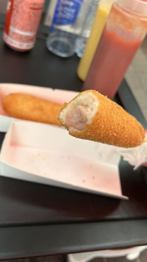 Cold corndog, the other one was better!  at Aha! in Seoul