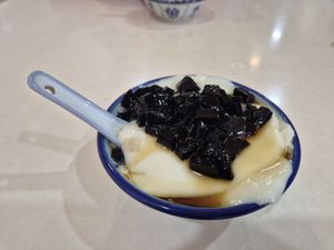 Topped with grass jelly at Wan Chee Beancurd in Ipoh