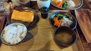 Classic japanese breakfast with roll egg at Sagan in Kyoto