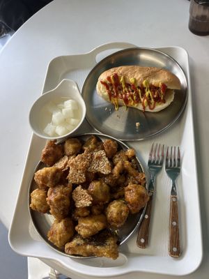 Honey soy chicken and hot dog  at Kong Dyak Kong Dyak - 콩댝콩댝 in Gyeonggi-do