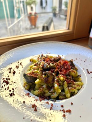 Busiata with mushrooms, vegetables, tomatoe at Karma The Bistronomy in Cefalu