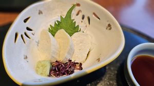 Night 2, Tofu sausage with hokkaido wasabi at Yunosato in Hokkaido
