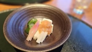 Night 2, turnip, picked onion, pickled plum at Yunosato in Hokkaido