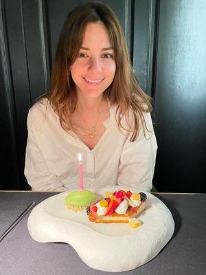 Caramelized brioche with fruit and basil gelato at All'Oro in Rome