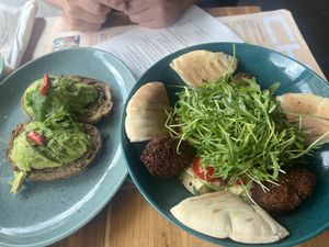 Avo toast and falafel platter  at Chilai 1030 in Vienna