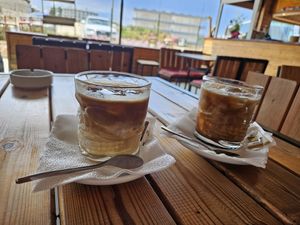 Iced latte with soya milk at Simple in Ksamil