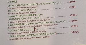 Veganes Angebot, leider war der Papaya Salat aus at Mali Thai Küche in Vienna