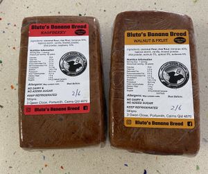 Raspberry and Walnut banana breads - ingredients   at Bluto's Banana Bread in Mossman
