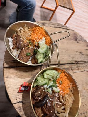 Vegan ”chicken” and rice in the XL meal (tempeh, mushrooms and tofu)  at Mr Dumpling  in Bremen