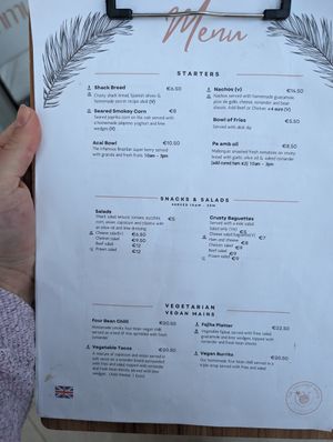 Menu at The Coconut Shack in Mallorca