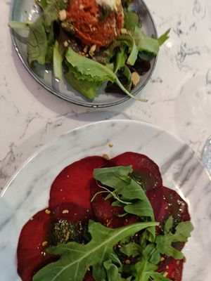Beetroot carpaccio and tartare at Rozey in The Hague