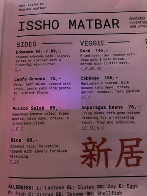 Menu  at ISSHO Matbar  in Oslo